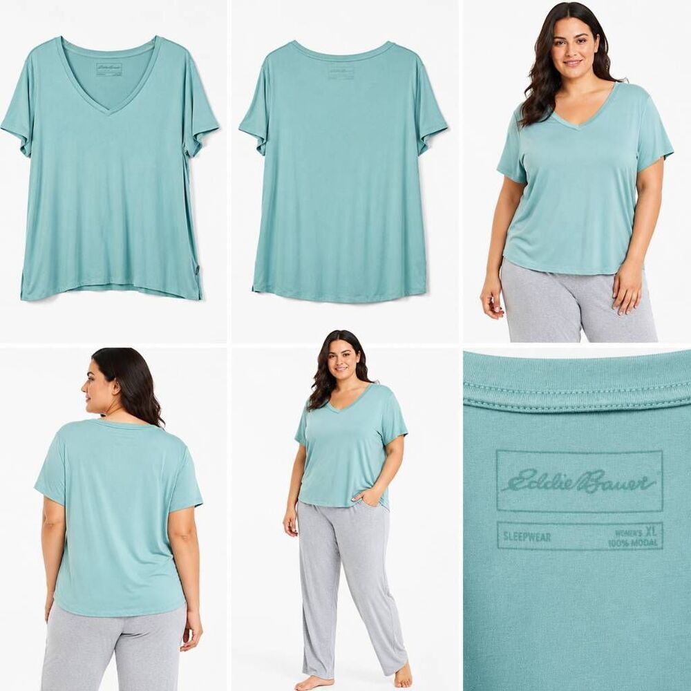 Eddie Bauer V Neck Tee XL Blue Short Sleeve